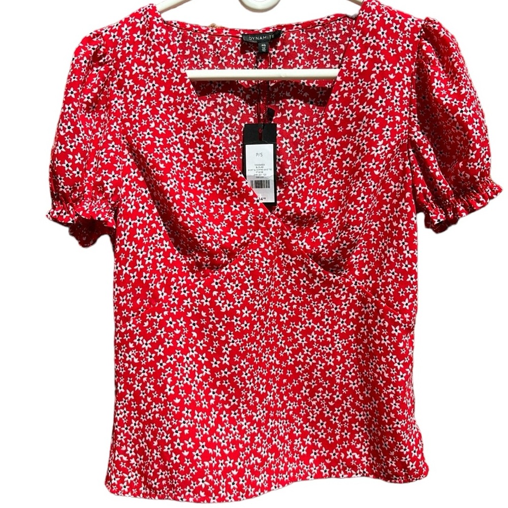 Dynamite Dressy Red Floral Top Blouse Size Small